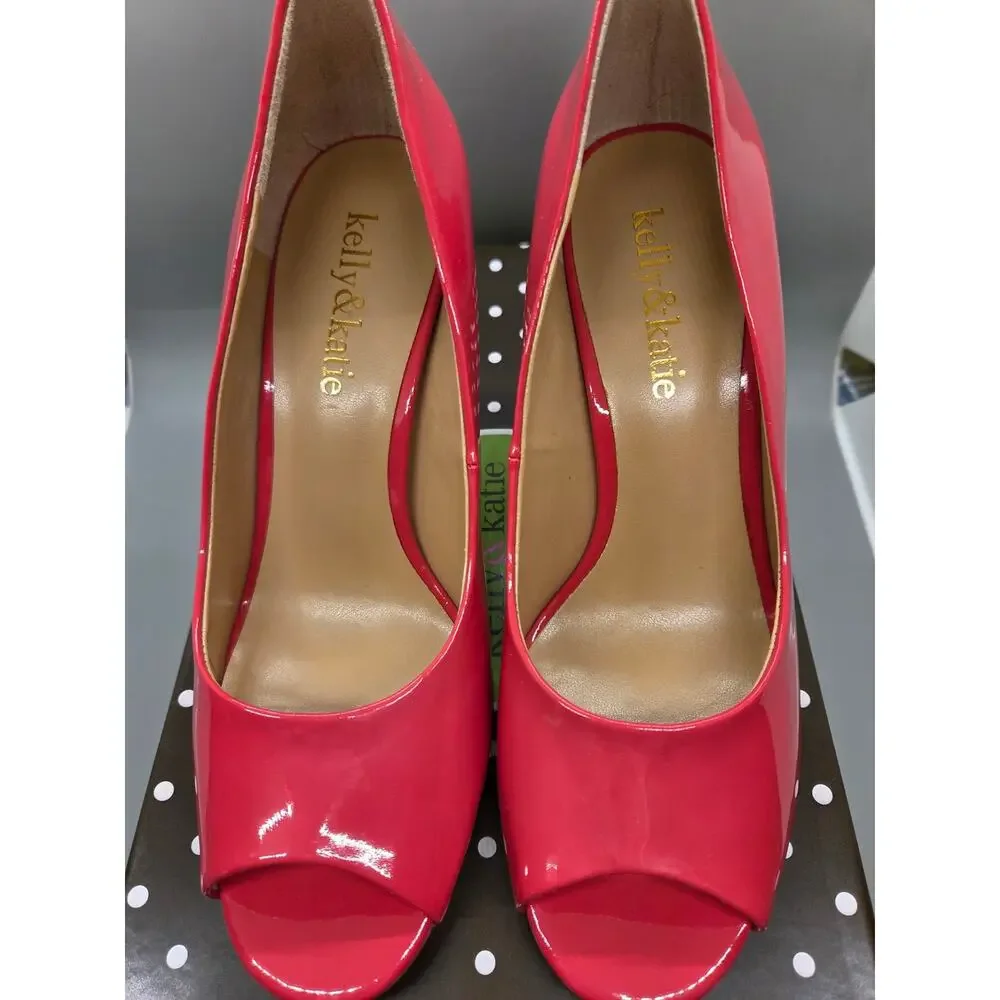 Kelly & Katie Izzy peep-toe patent pumps in Glossy Fuchsia Pink Size 6M